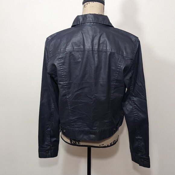 Lauren Ralph Lauren Navy Blue Faux Leather Coated Jacket Women's L / XL? - Picture 6 of 10
